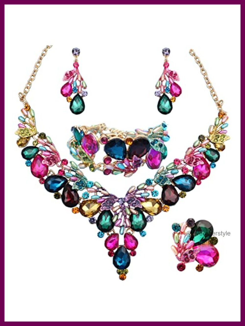 14k Gold Plated Rhinestone Pearl Crystal Jewelry Set Necklace Earrings Bracelet